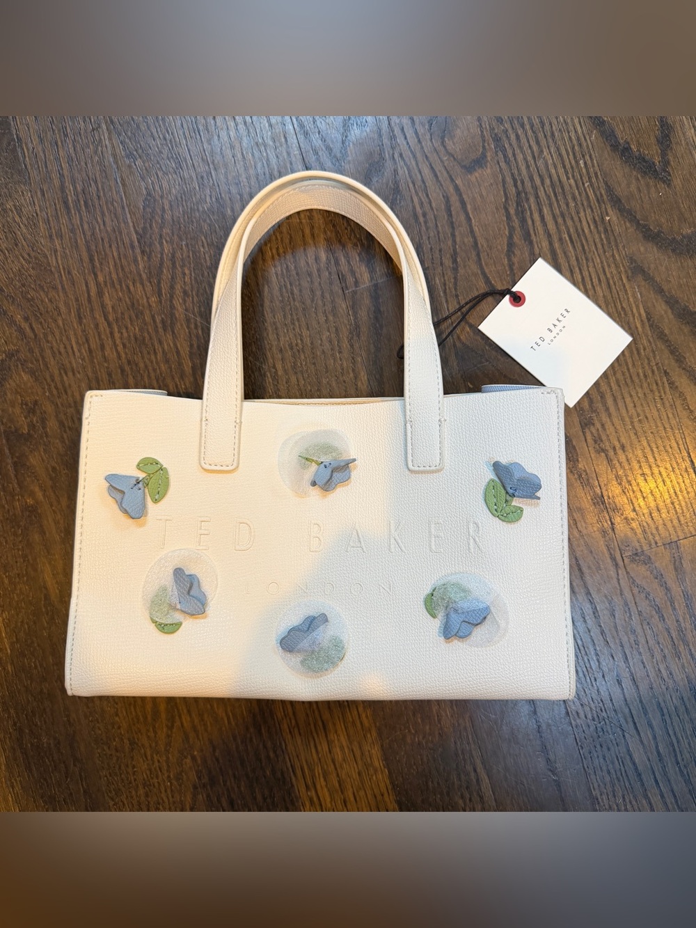 Ted Baker Cream Satchel with Blue Floral Appliqués